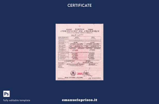 modello di certificato di matrimonio di stato civile rumeno in stile verificato